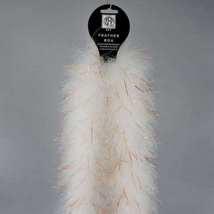 Zucker Feather Products - Venta al por mayor Plumas - Boa marabú con lúrex, peso medio, lúrex blanco/dorado