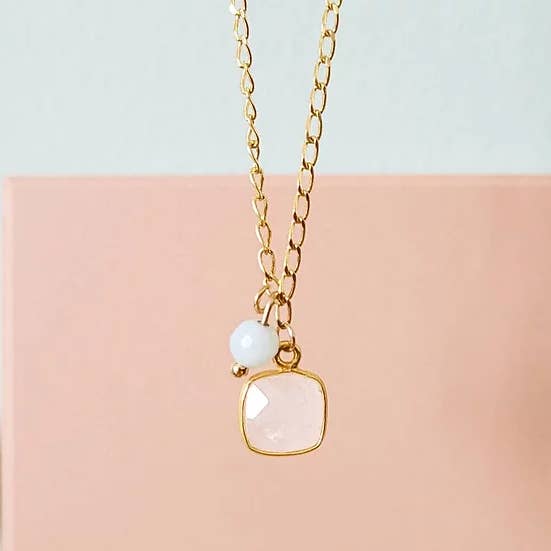 Colar - Rosa - quartzo rosa por atacado de Lili GINKGO