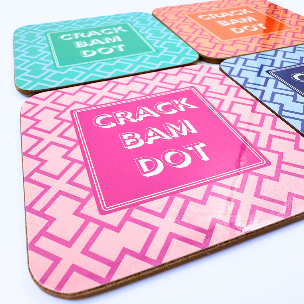 My Fair Mahjong - Wholesale Coasters - Mahjong Coasters, 4 Set  | Gift or Prize | Green, Pink, Blue, Orange4