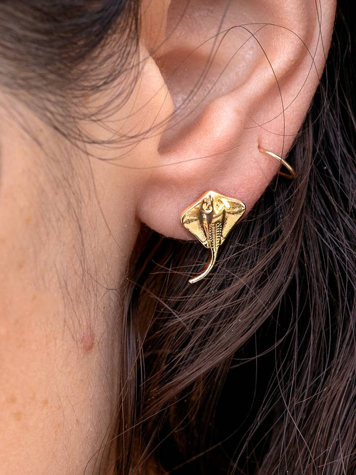 Stingray Studs - 18K Gold Plated for wholesale by Peter and June