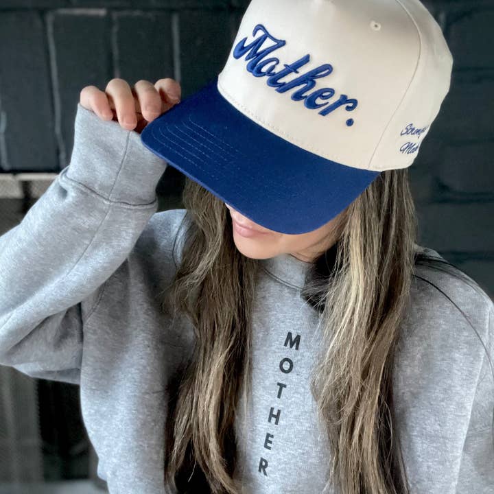 Strong as a Mother® Canvas Hat - Natural/Royal Blue for wholesale on Faire1