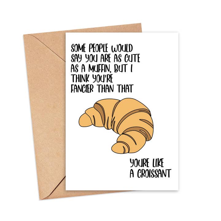 Cute Like a Croissant Love Card for wholesale by Saucy Avocado