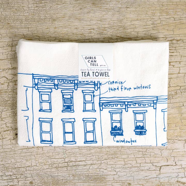 Rowhouses Tea Towel | kitchen | flour sack | dish towels for wholesale by Girls Can Tell
