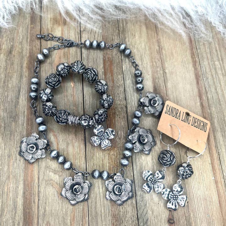 Sandra Ling Designs - Wholesale Jewelry Set - “Steel Blossom Collection” – Where Strength Blooms in Silver0