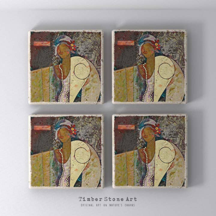 RennaisanceRemix1 - Set Of 4 Natural Stone Coasters for wholesale by Timber Stone Art
