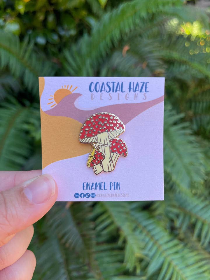 Amanita Muscaria Enamel Pin for wholesale by Coastal Haze Designs