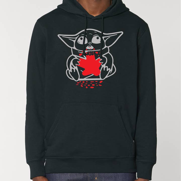 Sudadera unisex con capucha Baby Yoda Eating Meeple para venta al por mayor de Meeplings | Handmade in Berlin