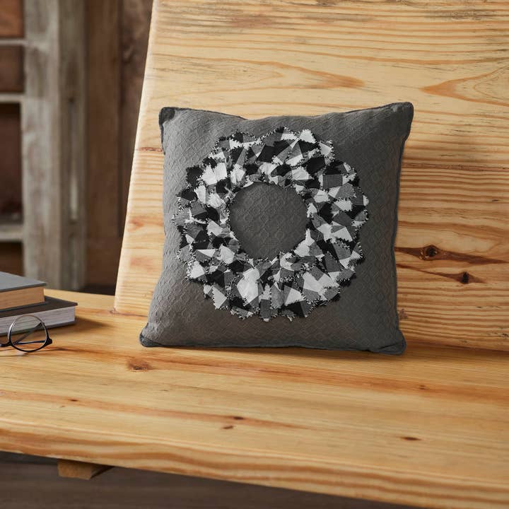 VHC Brands - Wholesale Throw/Decorative Pillow - Finders Keepers Fabric Wreath Pillow 14x14