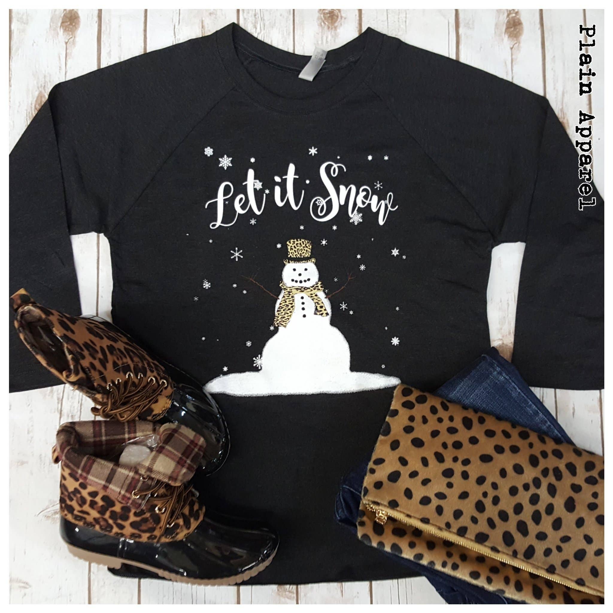 Plain Apparel Tees - Wholesale Screen Printed T-Shirt - Women's - Let It Snow Raglan1