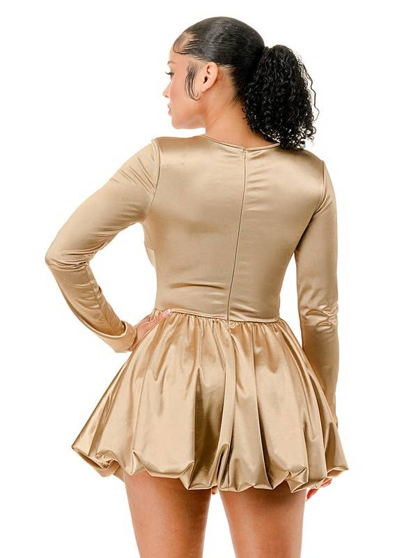 Namatt Design – Vestido - Mulher por atacado – Mini vestido regular com gola redonda e manga comprida com bolha11