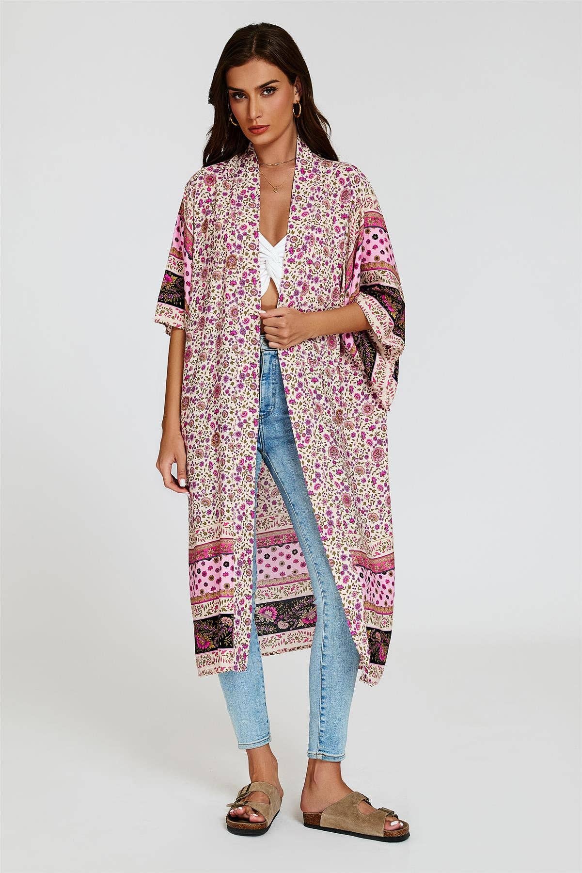 Relaxed Cotton Kimono In Pink for wholesale on Faire5
