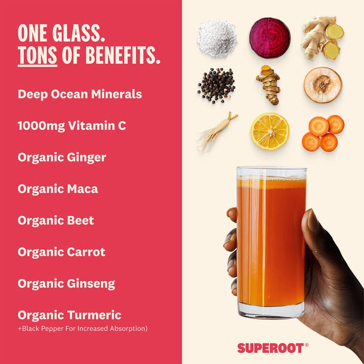 Superoot - Wholesale Powdered Health Drink - Immunity & Hydration Superfood Mix - Strawberry | 12 count