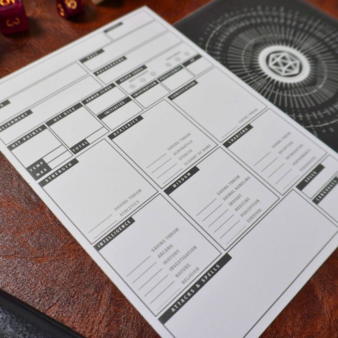 Minva Tabletop Design Co – Jogo de cartas por atacado – Folhas de caracteres Mini 5e DNd7