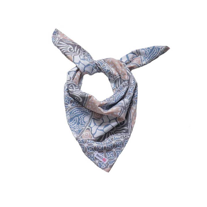 Kasih Co-op - Wholesale Bandana - Unisex - Hand Dyed Batik Bandana Blue Gray, Hand Stamped 100% Cotton