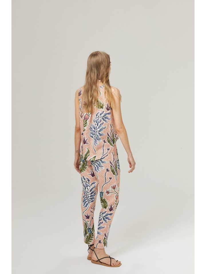 Lotus Jogger Linen Pants - Marrakech Gardens Print with Cont for wholesale on Faire