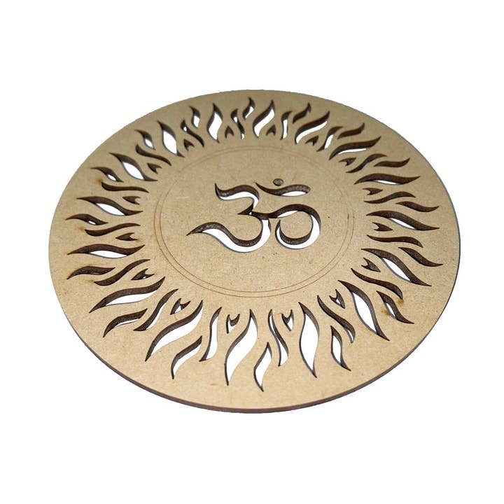 OM and Sun Reload Plate - Carved Wood for wholesale by France Mineraux