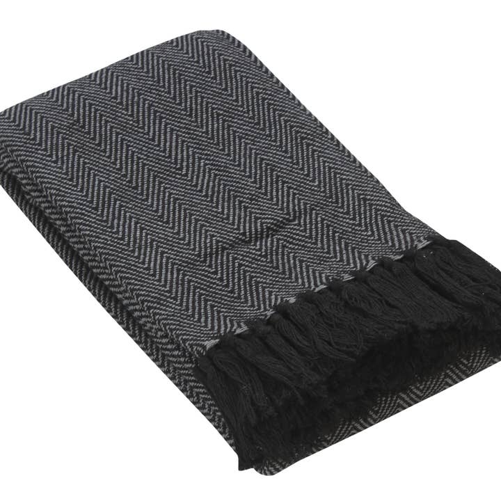 Fabstyles - Wholesale Throw Blanket - Fabstyles Herringbone Stripe Cotton Throw Blanket Fringes8