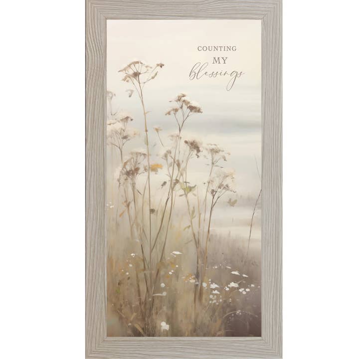 Count My Blessings Floral Landscape Neutral Art Sign for wholesale by Summer Snow Art