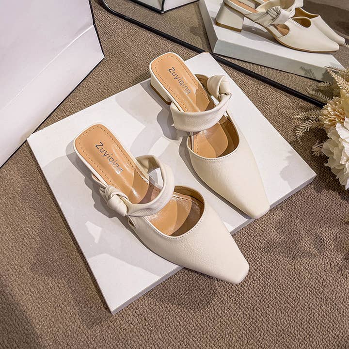ACCITY - Wholesale Low Heels - Women's - SIMPLE SQUARE TOE SQUARE TOE MULES WITH THICK HEEL_CWSHS0711