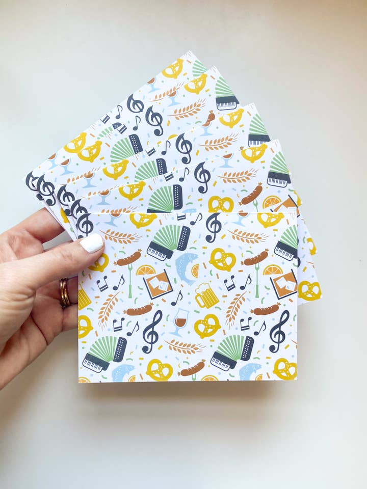 Midwest Party Octoberfest Pattern Notecard Set for wholesale by Bottlebrush Graphics