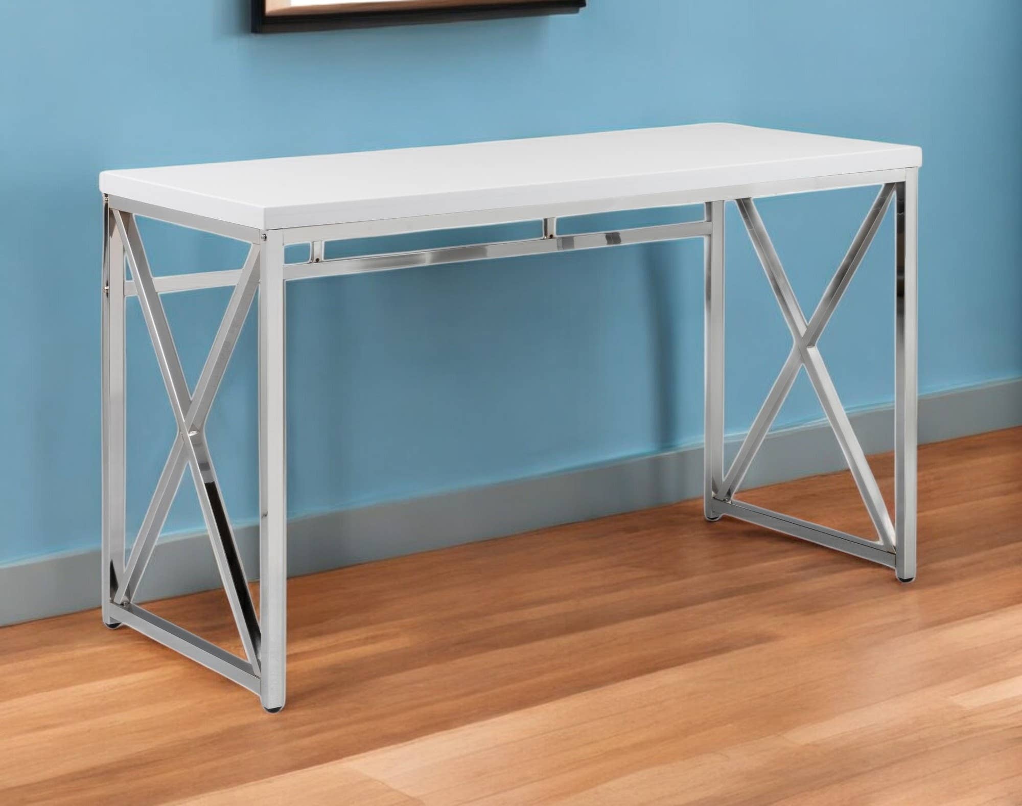 HomeRoots – wholesale Desk drawer – 47" White and Silver Wood and Metal Computer Desk1