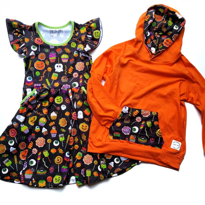 Vestido Rodopiante Preto de Doces de Halloween por atacado de JustForLittles