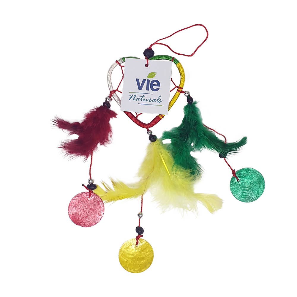 VIE – wholesale Dreamcatcher – Heart Dream Catcher, Feathers & Capiz, 6cm, Rasta1