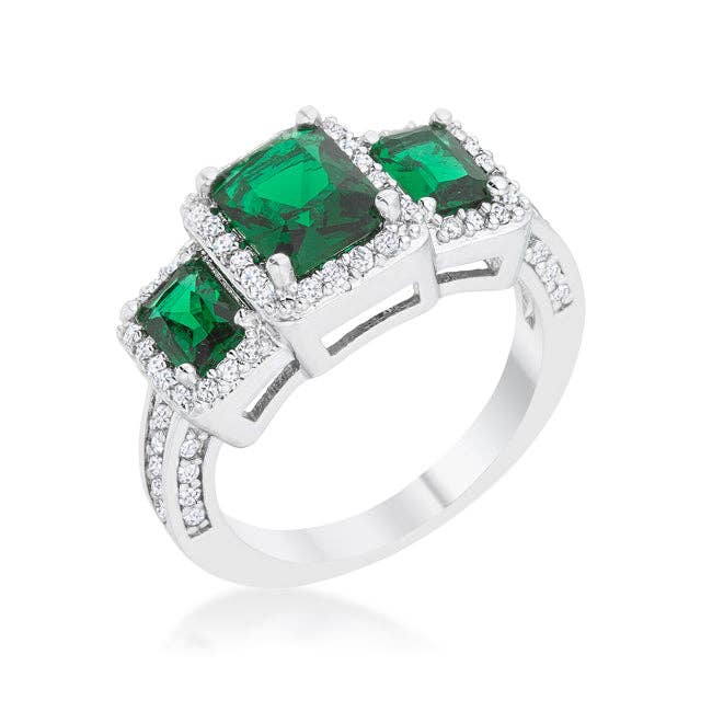 Rita 2.3ct Emerald CZ Rhodium Classic Trio Ring for wholesale by JewelScent