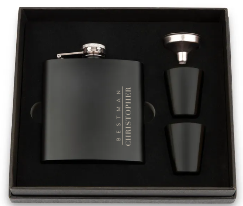 Weddingstar Inc. - Vente Flasque - Coffret cadeau Hip Flask en acier inoxydable - Vertical Best Man4