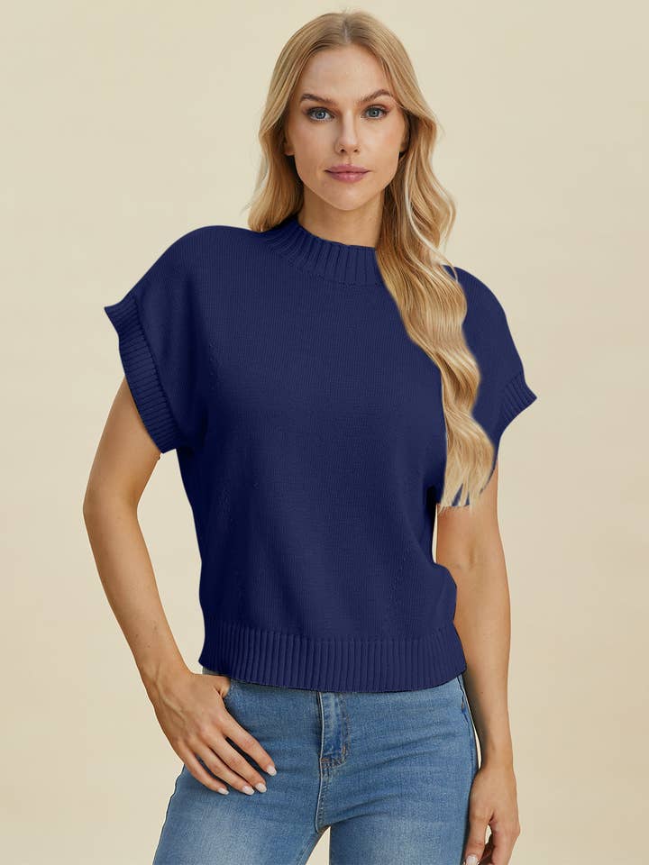 ClassiQ - Wholesale Knit Sweater - Women's - Double Take Full Size Mock Neck Short Sleeve Sweater10