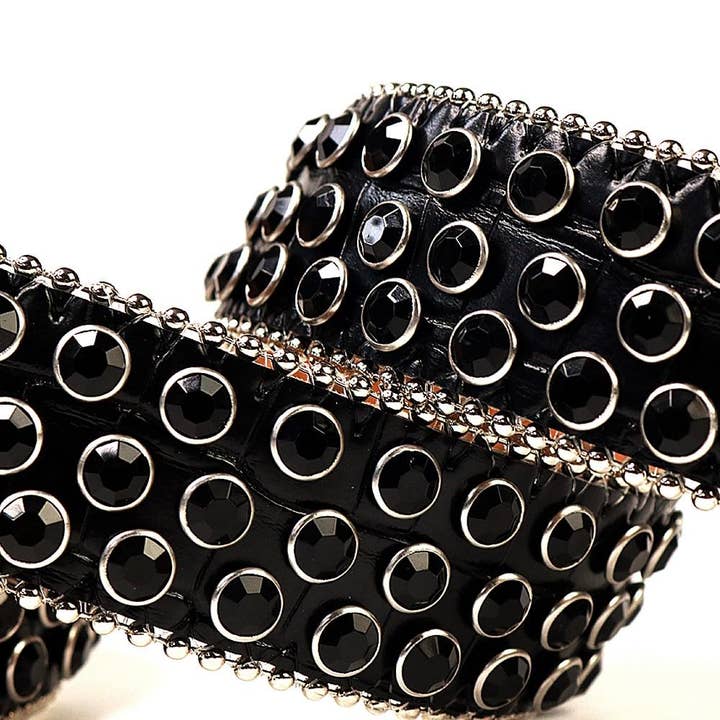 Rhinestone Belt Store - Wholesale Belt - Women's - Black Strap w Black Studded Rhinestone Belt w Black Buckle