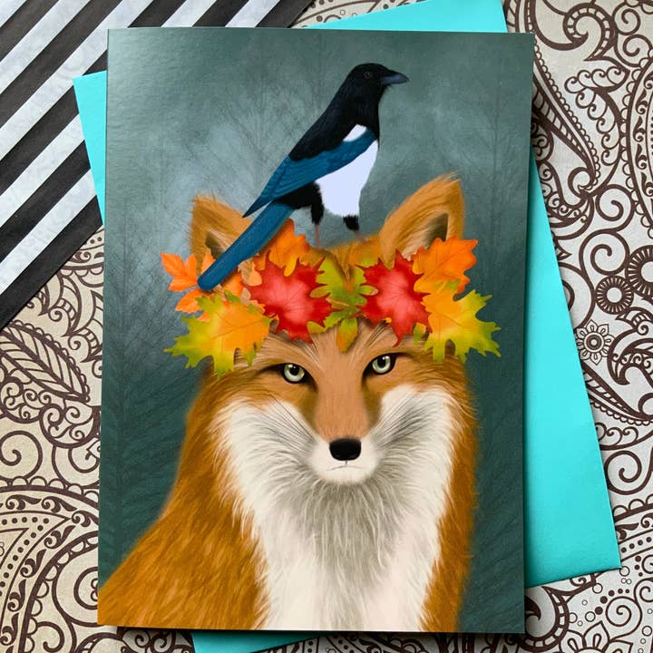 Harvest. Woodland Fox Greetings Card for wholesale by Crimson Finch