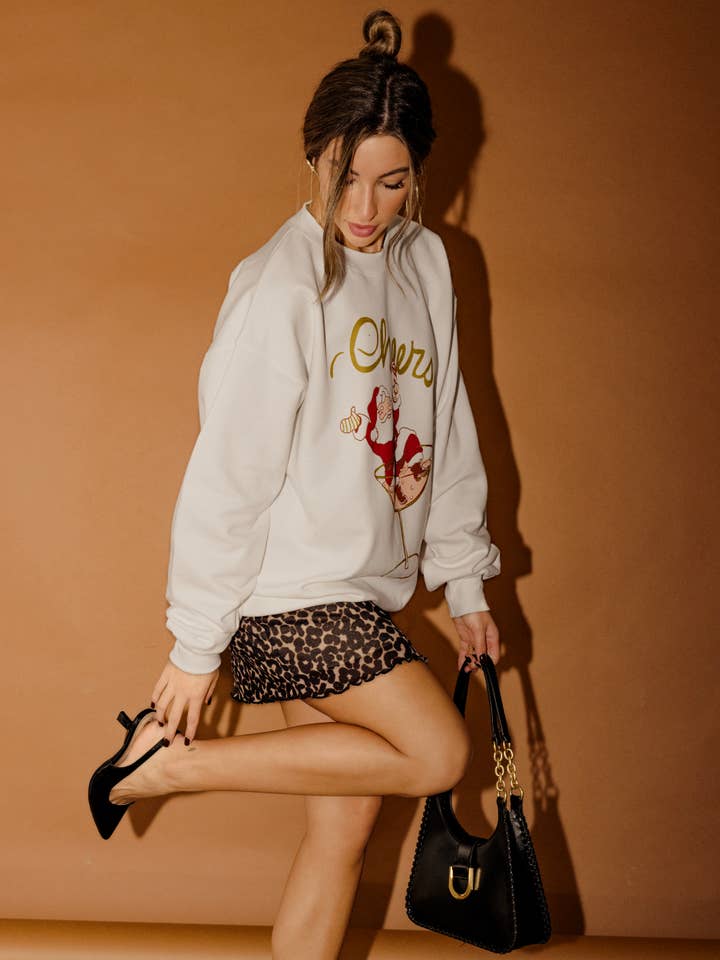LivyLu - Wholesale Graphic Sweatshirt - Unisex - Christmas Cheers Santa Martini White Sweatshirt