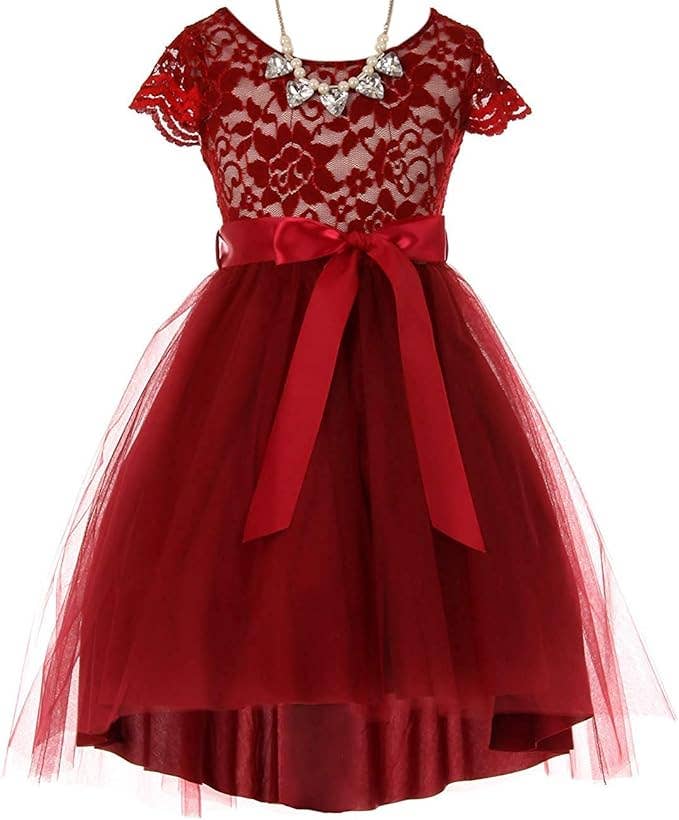 iGirlDress - Wholesale Dress - Kids - Cap Sleeve Floral Lace High Low Tulle Special Occasion Dress10