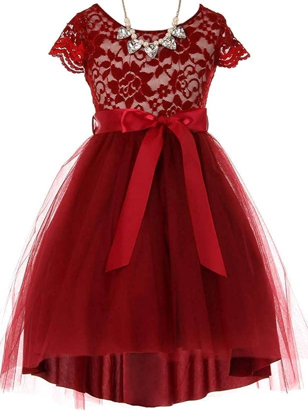 iGirlDress - Wholesale Dress - Kids - Cap Sleeve Floral Lace High Low Tulle Special Occasion Dress10