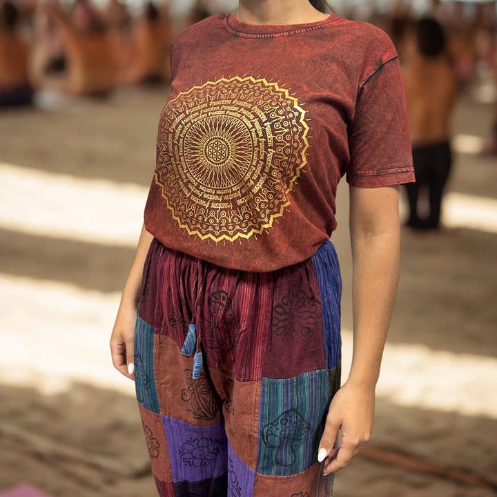 AW Artisan - Wholesale Screen Printed T-Shirt - Unisex - Nomad Sari Mandala T-shirt - Green2