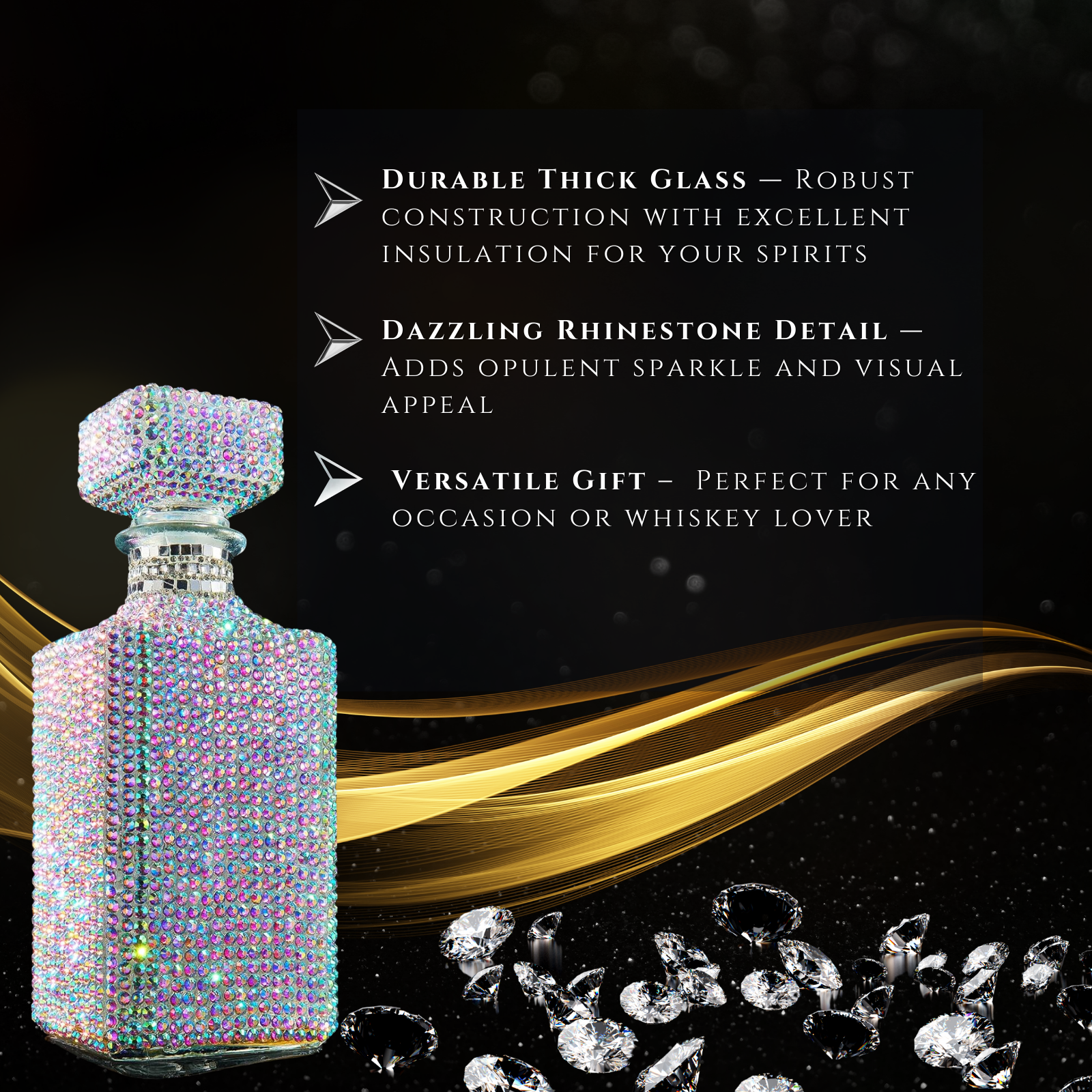 The Wine Savant /  Khen Glassware - Vente Carafe - Carafe à décanter unique en diamant et strass | Bling 730 ml3