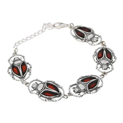 Amberman – wholesale Link & chain bracelet – Cherry Amber Sterling Silver Scarab Link Bracelet