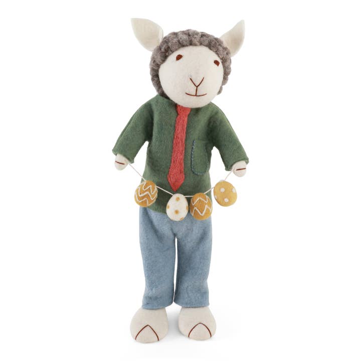 X-large Grey Boy Sheep w/Easter Garland for wholesale by Gry and Sif