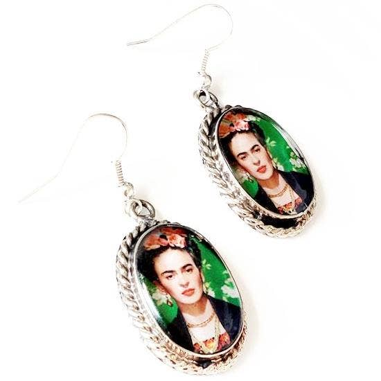 Frida Kahlo Portraiture Silver Earrings for wholesale by Costello International