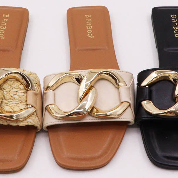 Bamboo TOKEN-01 Women Ring Chain Deco Slide Flat Sandals-18 Pairs Pack-9.85/Pair for wholesale by Mars Sky Shoes Wholesale