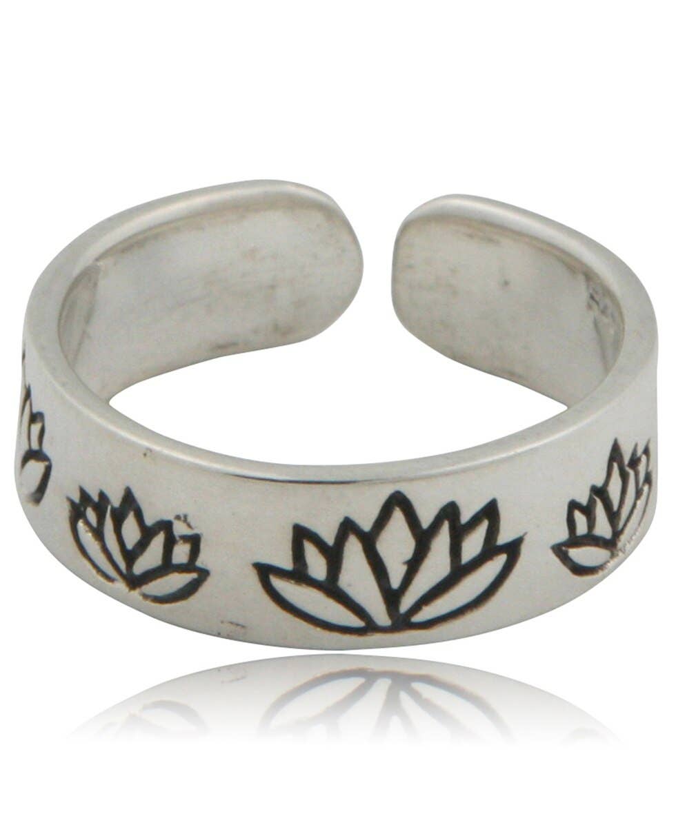 Culture Spot - Wholesale Band/Stacked Ring - Sterling Silver Engraved Lotus Ring, Adjustable1
