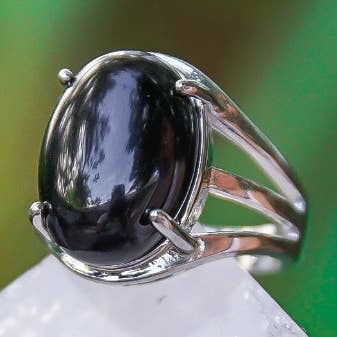 Anillo ajustable con piedras preciosas de ónix negro para venta al por mayor de Moon Child