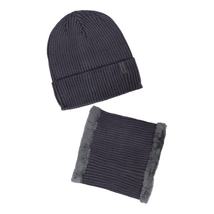 ASSORTED 2-piece Sports Ribbed Knitted Fur Beanie Scarf for wholesale on Faire8
