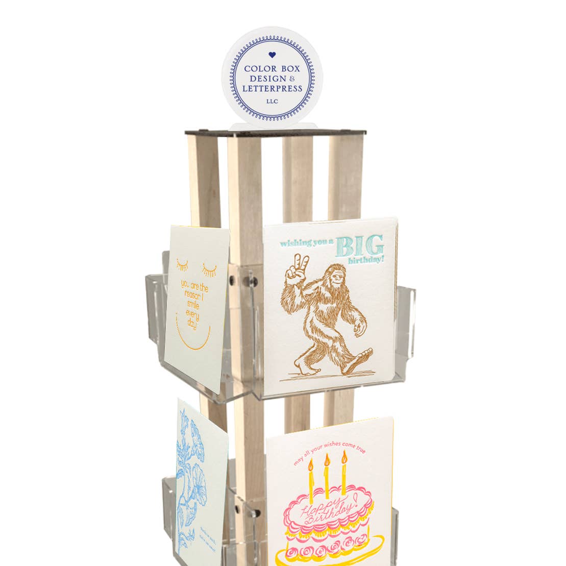 Color Box Design & Letterpress - Wholesale Retailer Display - Paper & Novelty - Compact Counter-Top Greeting Card Spinner Display3