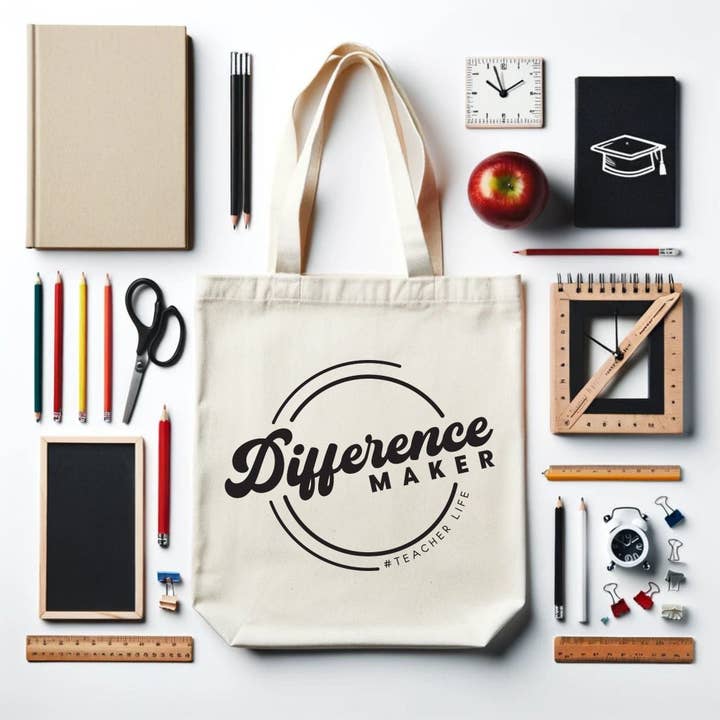 Borsa in tela Difference Maker #TeacherLife per la vendita all'ingrosso da parte di Fuzzy Loon Designs