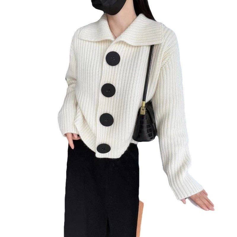 OceanusSwim - Wholesale Cardigan - Women's - Knit Cardigan With Wide Lapel And Oversized Buttons2