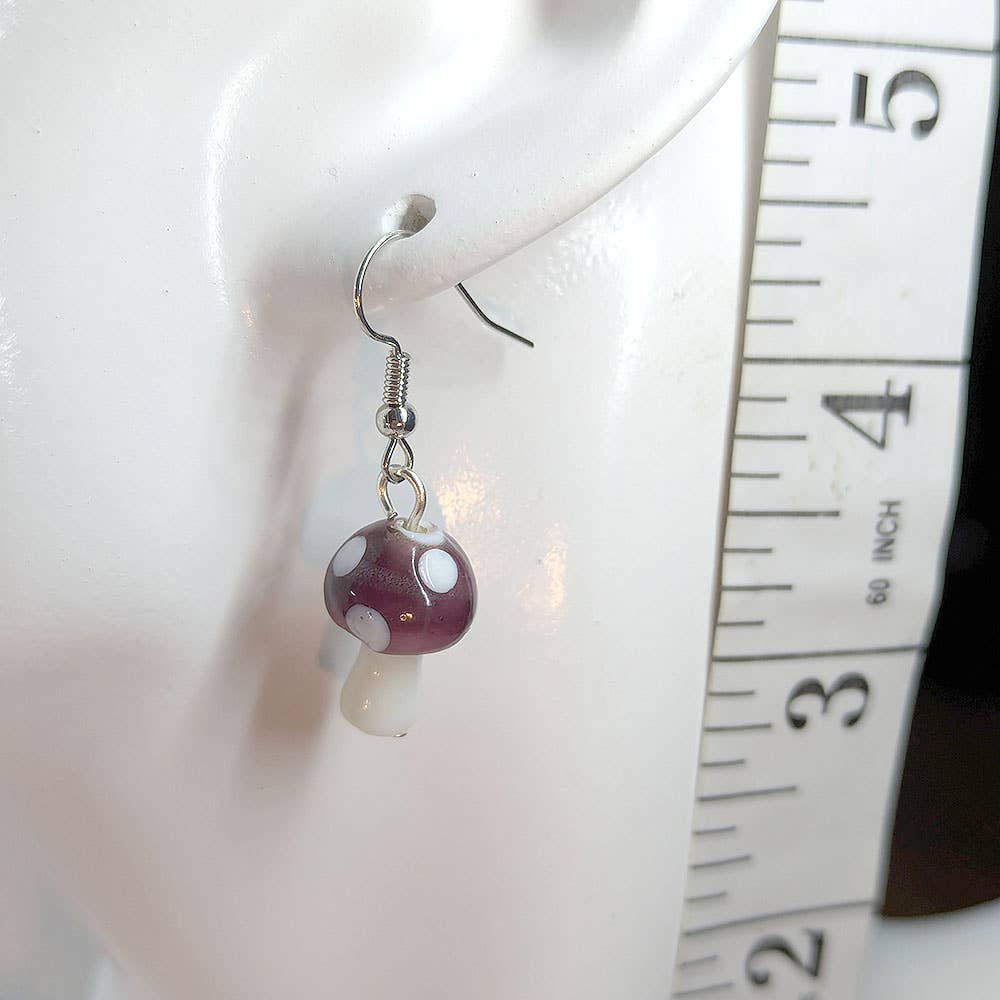 Stylish Jewelry Supply - Wholesale Dangle Earrings - Lampwork Glass Purple Mushroom Silver Earrings4
