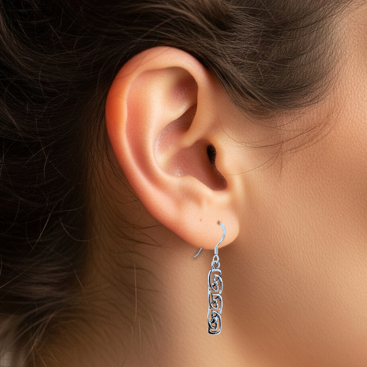 The Green Gecko - Wholesale Dangle Earrings - Rectangle Never Ending Knot Earrings in Sterling Silver1