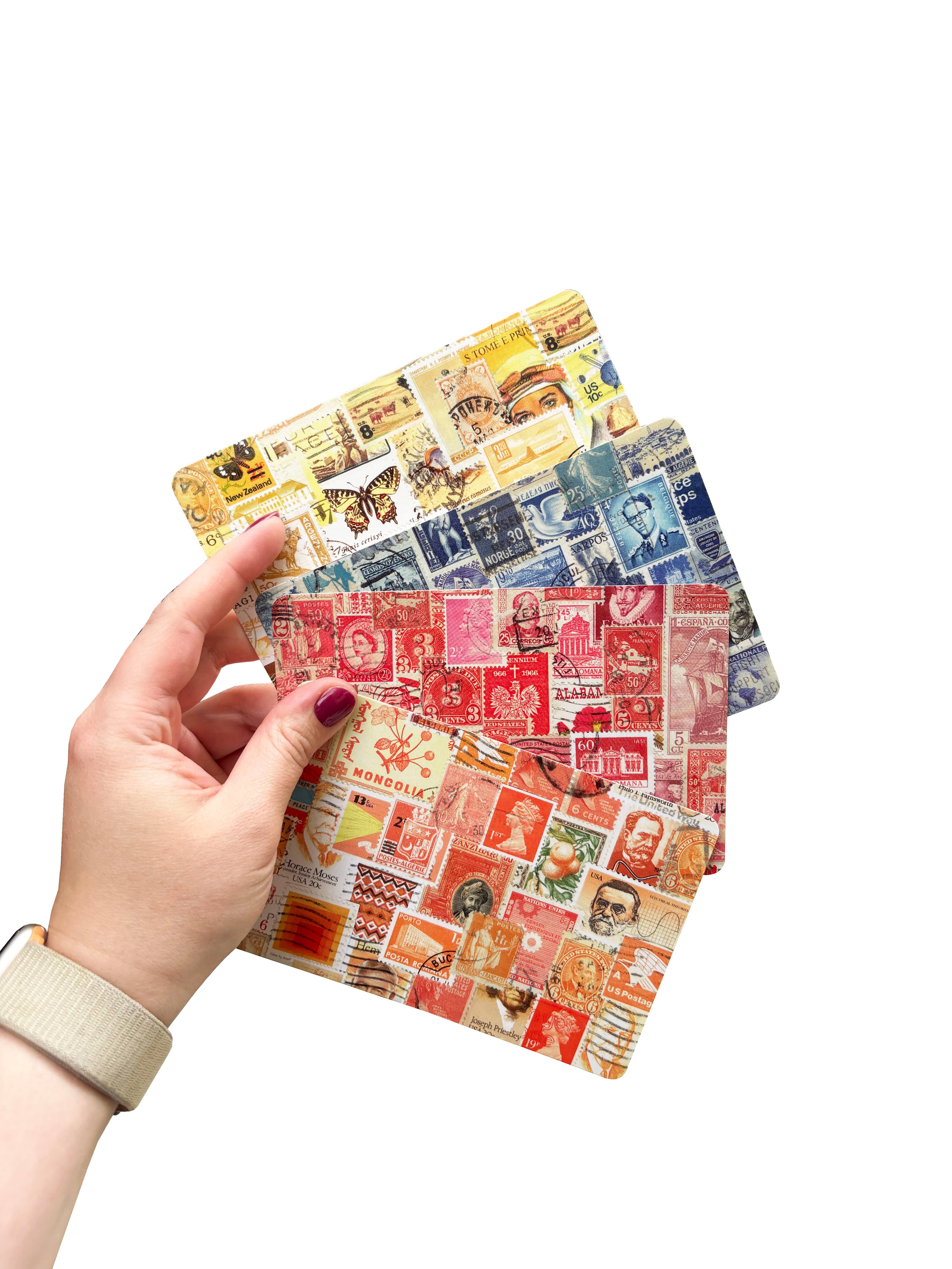 Jillian Kaye Art - Wholesale Postcard - Orange Postage Stamp Collage | 4x6 Postcard Stationery2